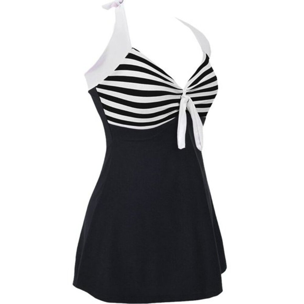 Plus Size Retro Skipper 1-PC Sailor Swimsuit Pin Up Nautical Halter Swim Dress - Picture 5 of 8